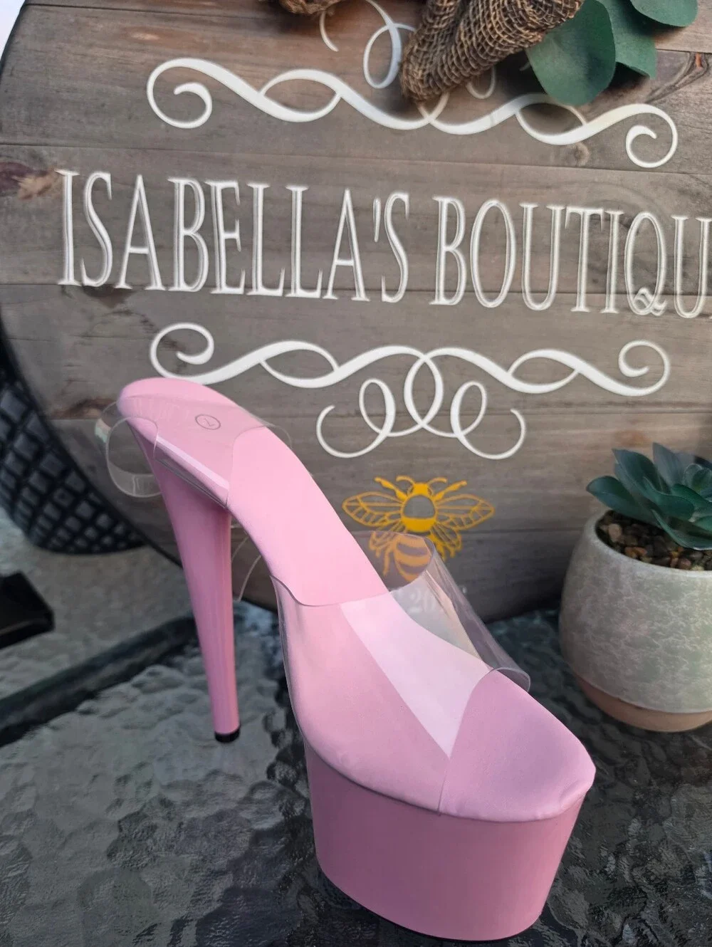 Pink Patent Clear-Strap Platform Heels